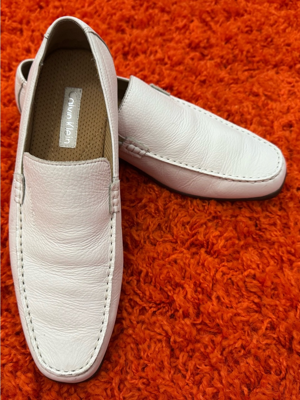 CALVIN KLEIN WHITE LEATHER WINSTON LOAFERS SUMMER SHOES WEDDING SZ 9.5